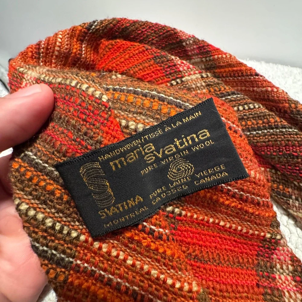 Vintage Maria Svatina Tie Orange Plaid Virgin Wool Handwoven Heritage Necktie